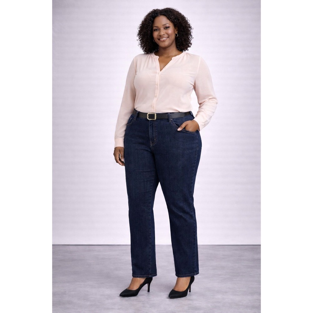 Denim & Co Womens Jeans Size 14 Dark Wash Straight Leg Floral Embroidered Pocket